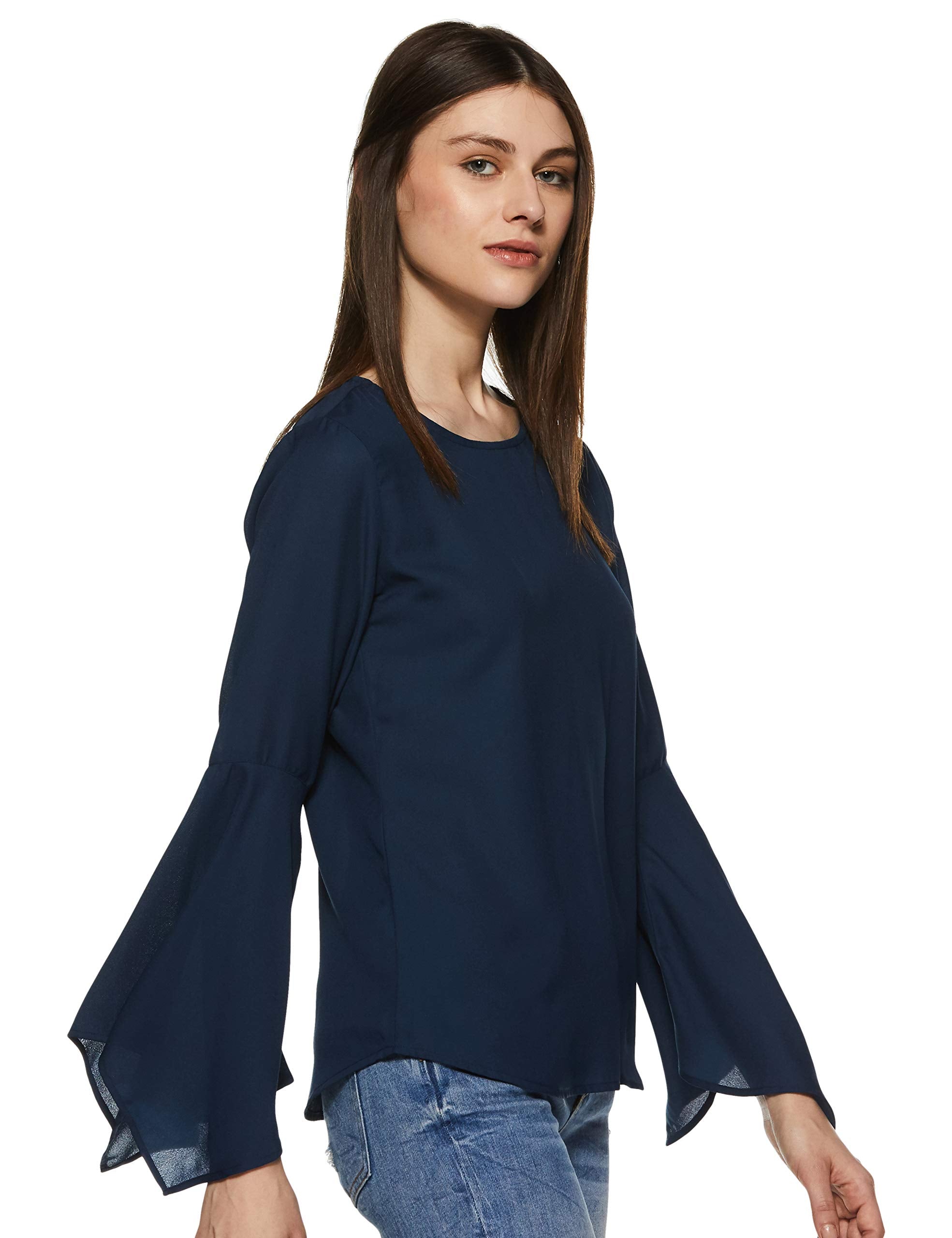 Krave Women's Solid Regular Top.Navy. M