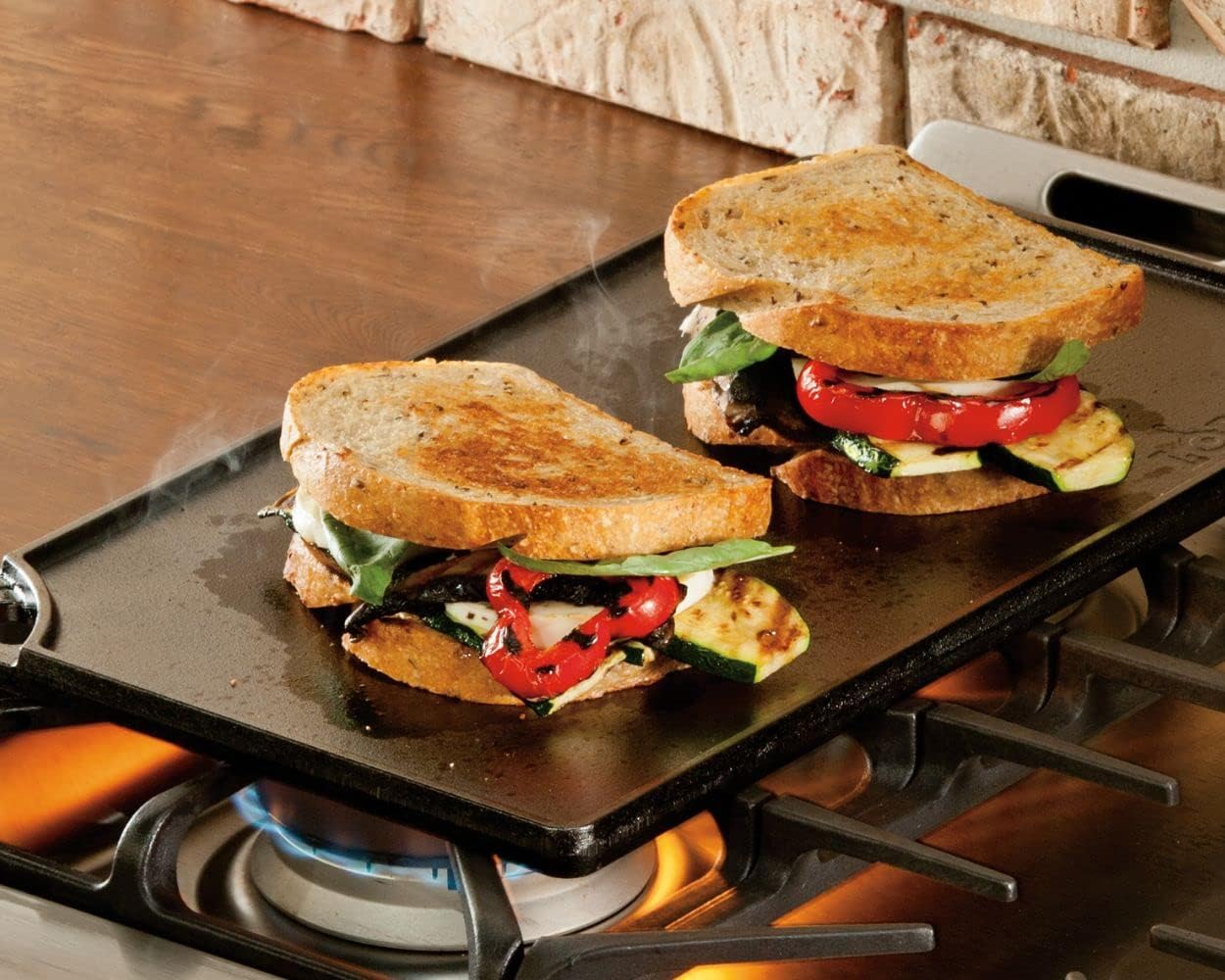 Lodge Pre Seasoned Cast Iron Rectangular Reversible Grill/Griddle, Black, 16.75 X 9.5 Inch,LDP3