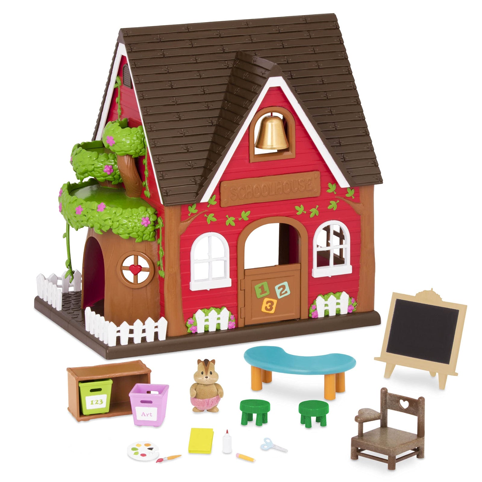 Li'l Woodzeez 16 Piece School with Accessories and Animal Figure - Blackboard, Table, Books and More - Toy for Children Aged 3+