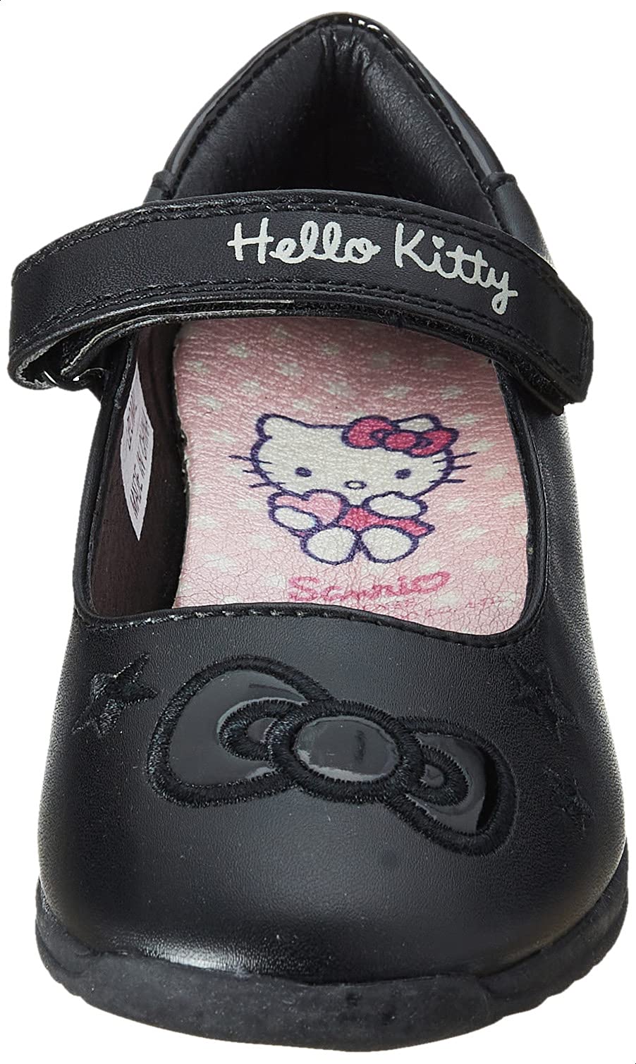 Leomil Leather Hello Kitty Print Stitched Ribbon Detail Velcro Closure Mary Jane School Shoes for Girls