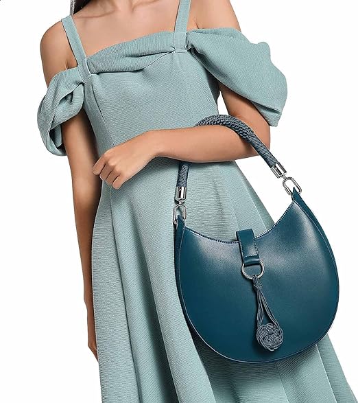 CHARLES & KEITH Faux Leather Knot-Pendant Front-Strap Hobo Bag for Women - Petrol Blue