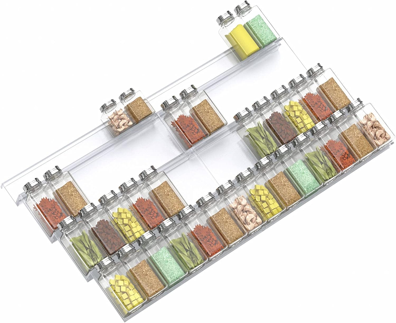 BPA® Adjustable Expandable Acrylic Spice Rack Tray, 4 Tier Spice Drawer Organizer for Kitchen Cabinets, Clear 2 Pack, 39.7x14.2x12.5 cm