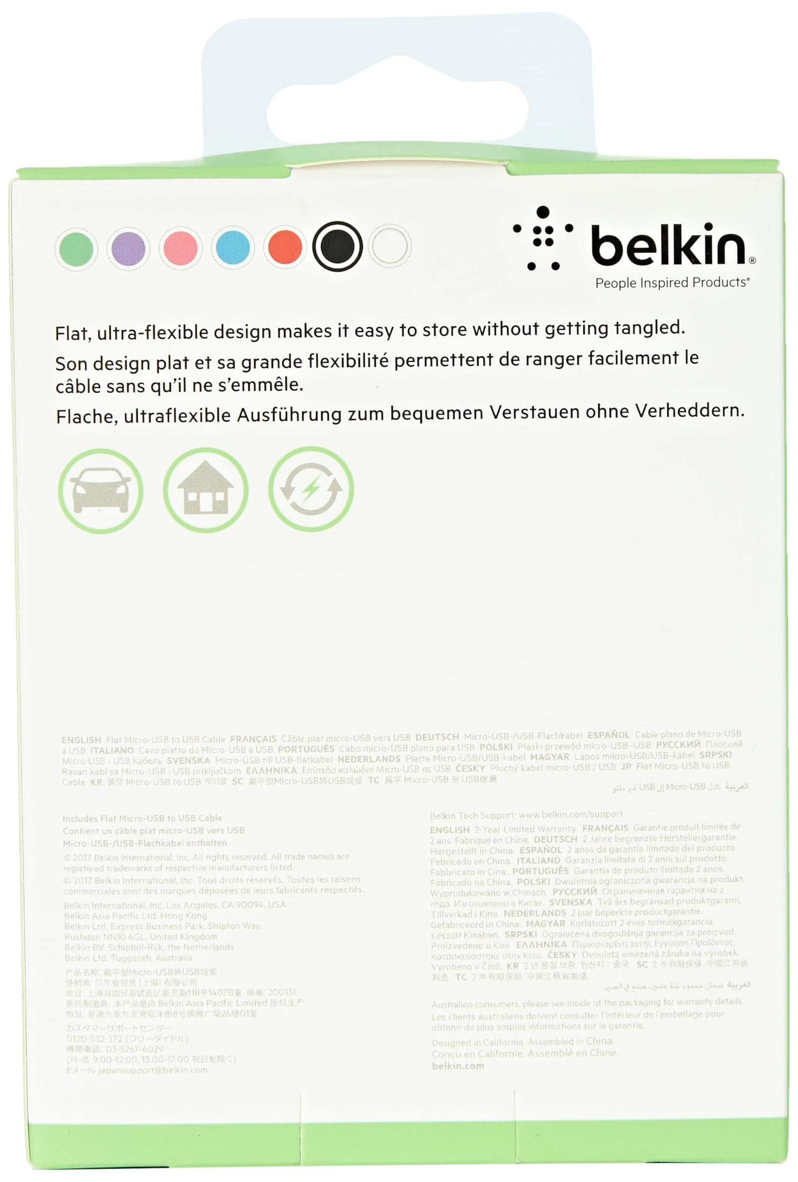 Belkin Flat Sync/Charge Cable – 2.4A, MicroUSB, 1.5m, Black