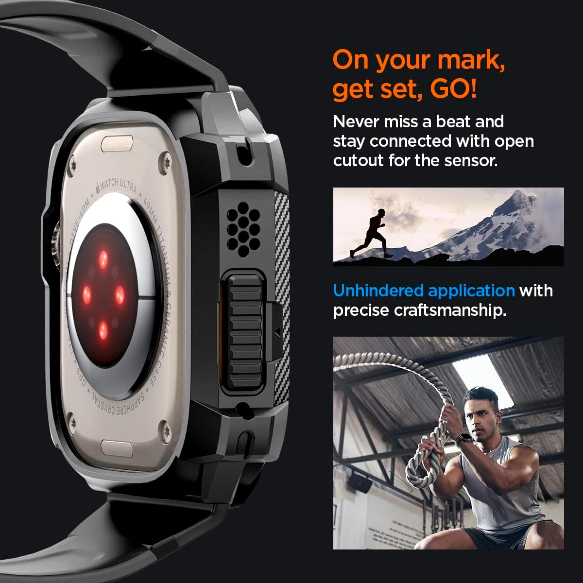 Spigen Rugged Armor Pro designed for Apple Watch Ultra 2 / Apple Watch Ultra 49mm Case with Band