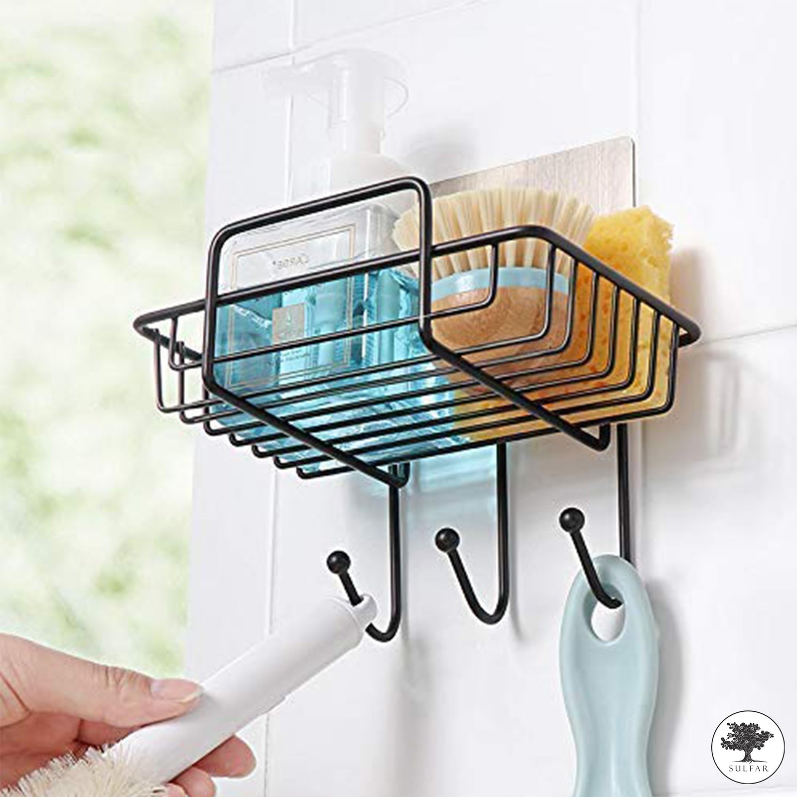 Sulfar Self Adhesive Bathroom Shelf for Wall, Shelf Organizer, Kitchen Shelf with Magic Stickers - Pack of 1 (Black)