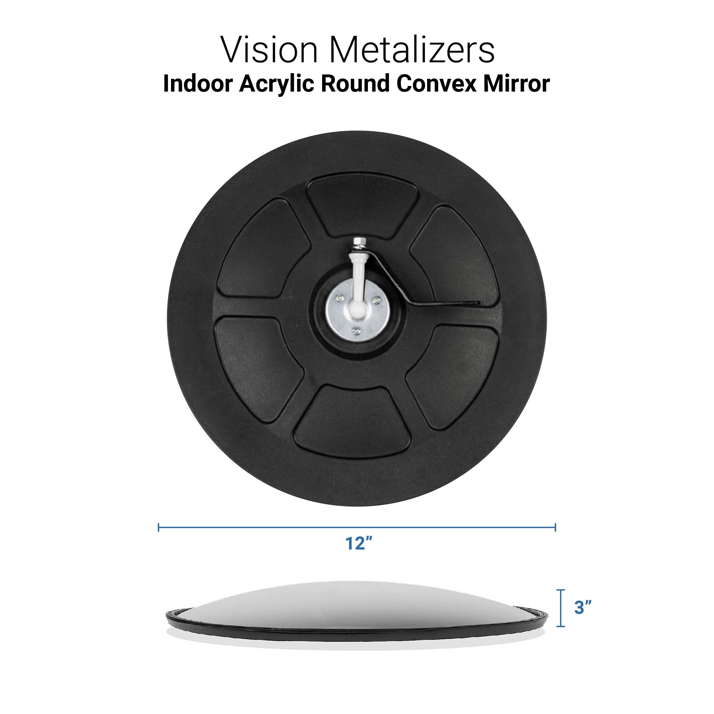 12” Acrylic Convex Mirror, Round Indoor Security Mirror for the Garage Blind Spot, Store Safety, Warehouse Side View, and More, Circular Wall Mirror for Personal or Office Use - Vision Metalizers