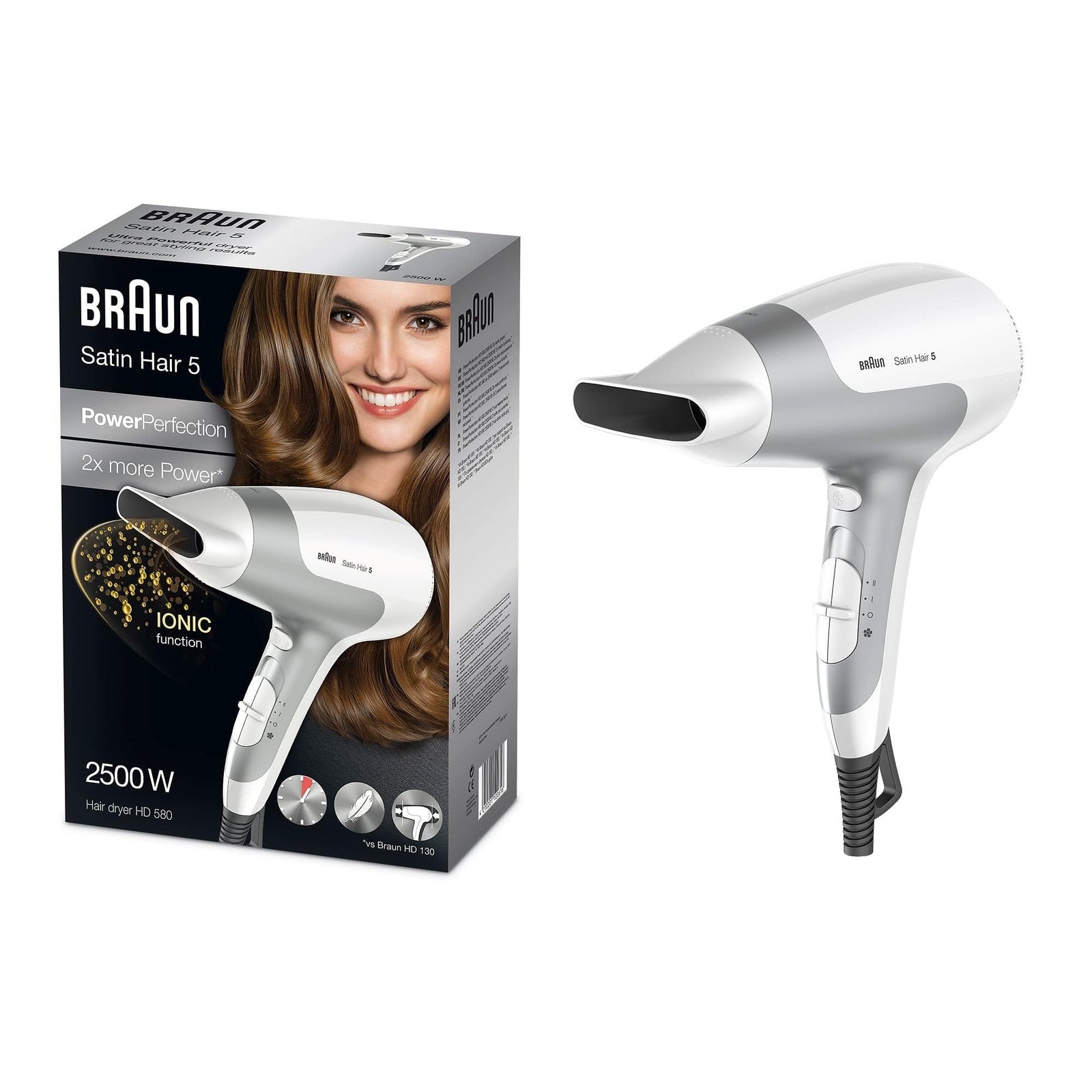 Braun Satin Hair 5 HD580 Power Perfection dryer – Ionic. Ultra Powerful. Lightweight.