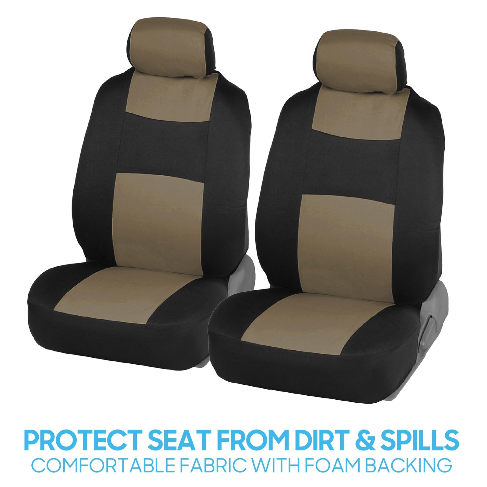 BDK PolyPro Seat Covers Full Set in Beige on Black – Front and Rear Split Bench Seat Covers for Cars, Easy to Install, Car Accessories for Auto Trucks Van SUV