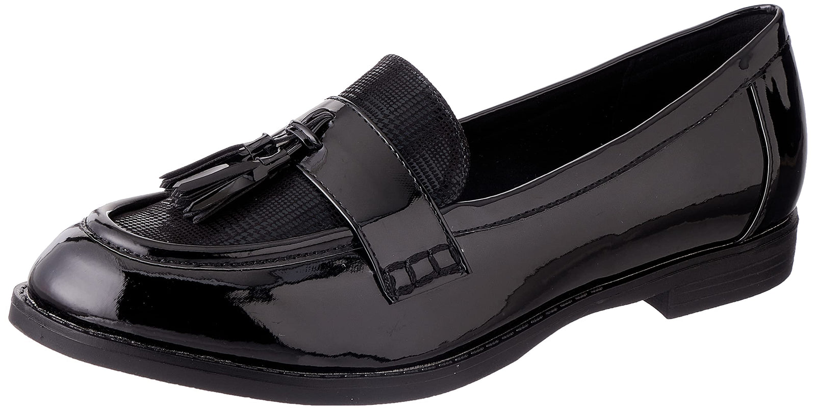 Sprox Patent Faux Leather Notched Vamp Tassel Loafers For Women