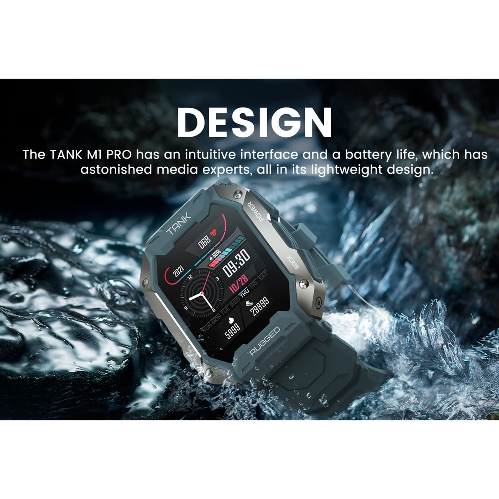 Outdoor Sports Rugged Smartwatch 1.72'' 280 * 320px Full-touch Screen Tough Body Call/Music 5ATM&IP69K Waterproof 24H 50 Days Standby 24 Sports Modes, Bluetooth