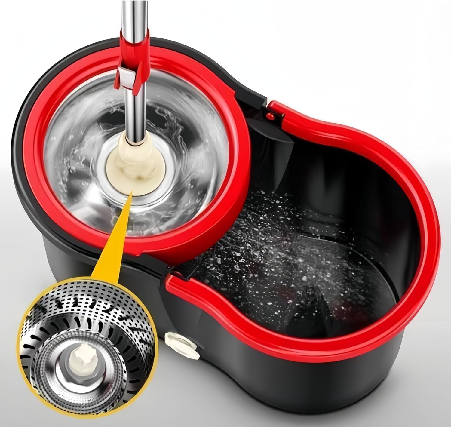 BaytBox Spin Mop and Bucket with Wheels, Extendable Handle,360 Spinning Mop for Floor Cleaning Includes 2 Microfiber Refills Mop Heads for Effortless Cleaning (Black & Red)