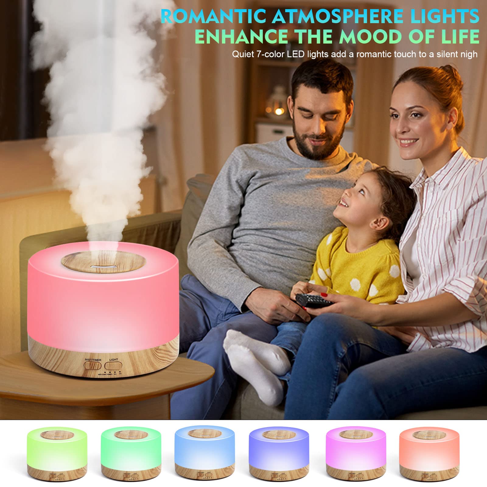 SKY-TOUCH Essential Oil Aroma Diffuser 700ml, Upgraded Aromatherapy Diffuser with 4 Timer and 7 Color Lights, Cool Mist Humidifier with Auto Shut-off Function, Diffuser for Home Bedroom Office