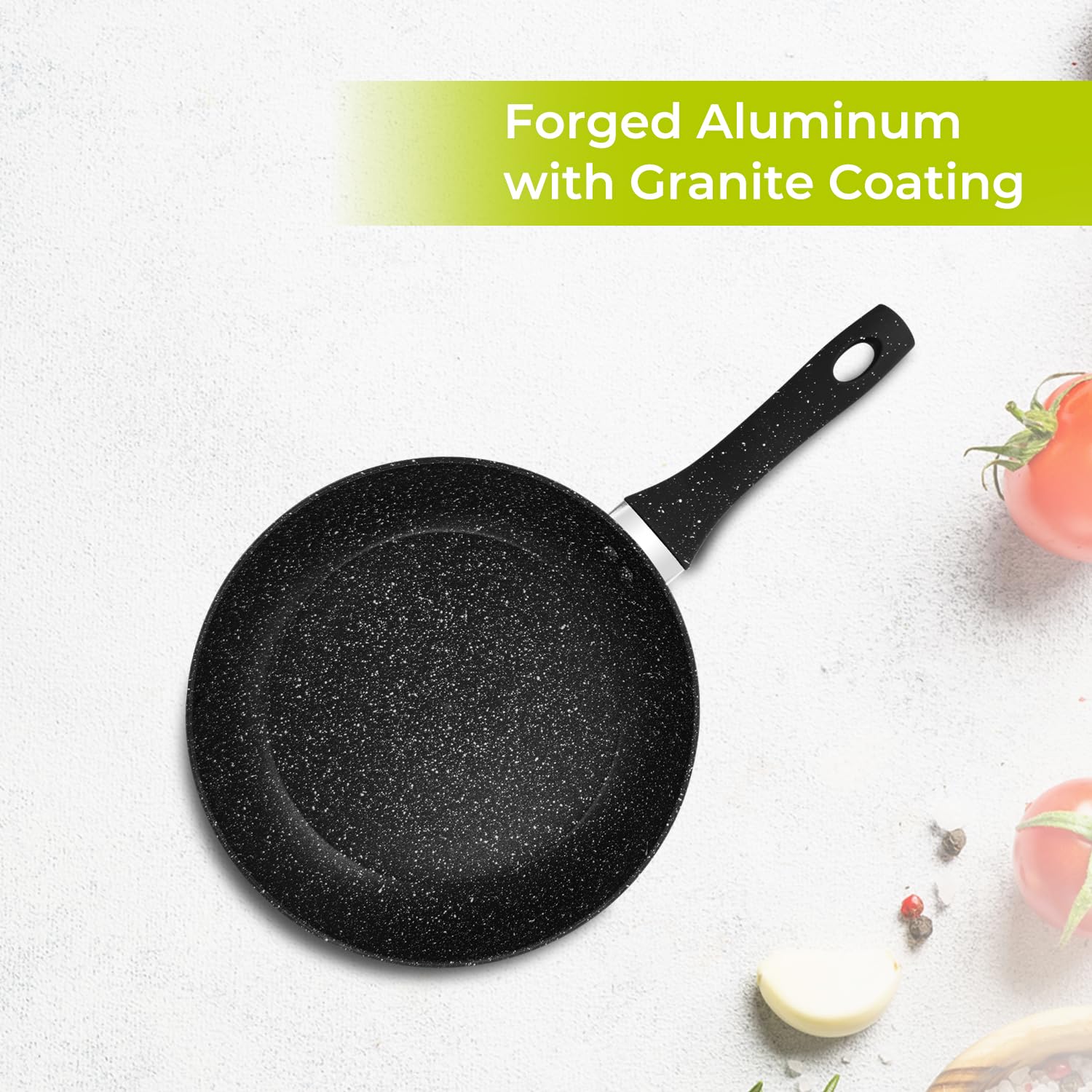 Royalford Smart Fry Pan RF11872 with Durable Granite Coating, Forged Aluminium Non-Stick Frying Pan Induction Hob Egg Omelet Pan | Saute Pan with 5-Layer Construction & Cool Touch Handle, 28cm, Black