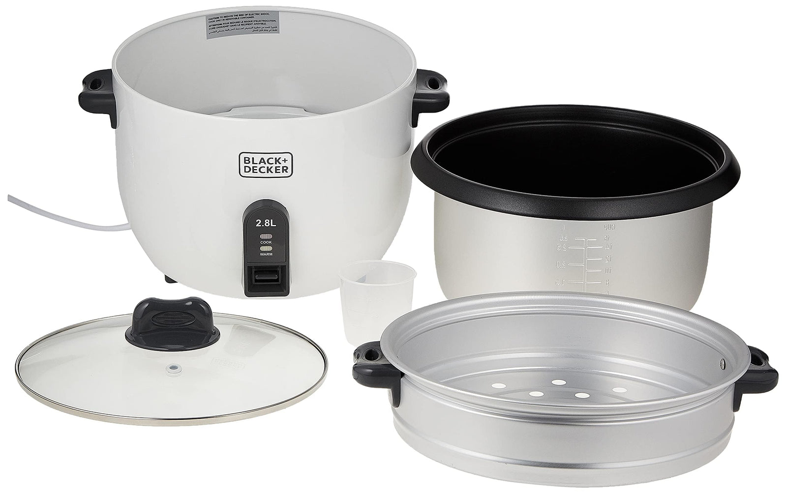 Black+Decker Rice Cooker 1100W, White, 2.8 Litres, Rc2850-B5