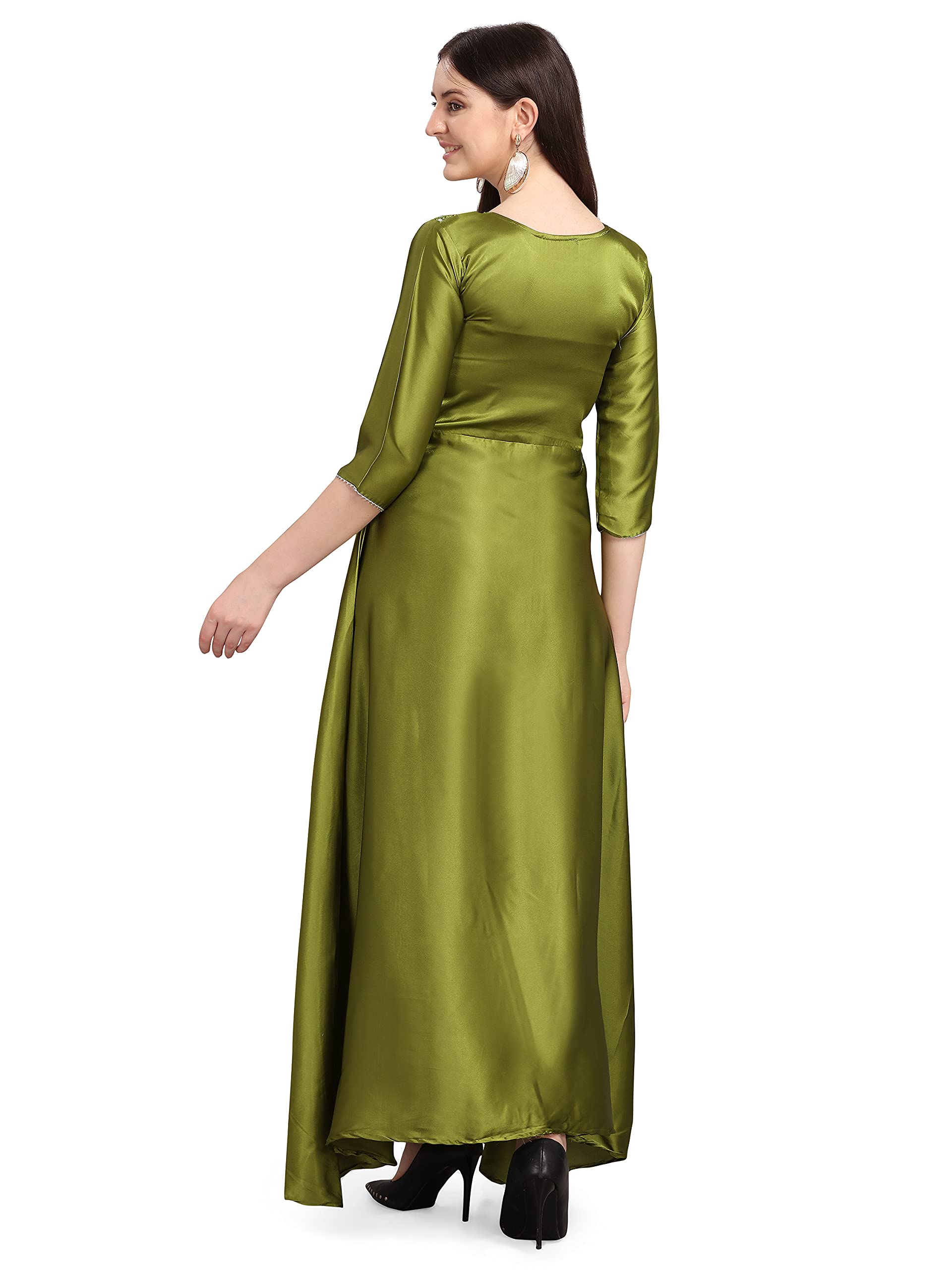 Womanista Women's Satin Regular Kurta , Olive Green , L