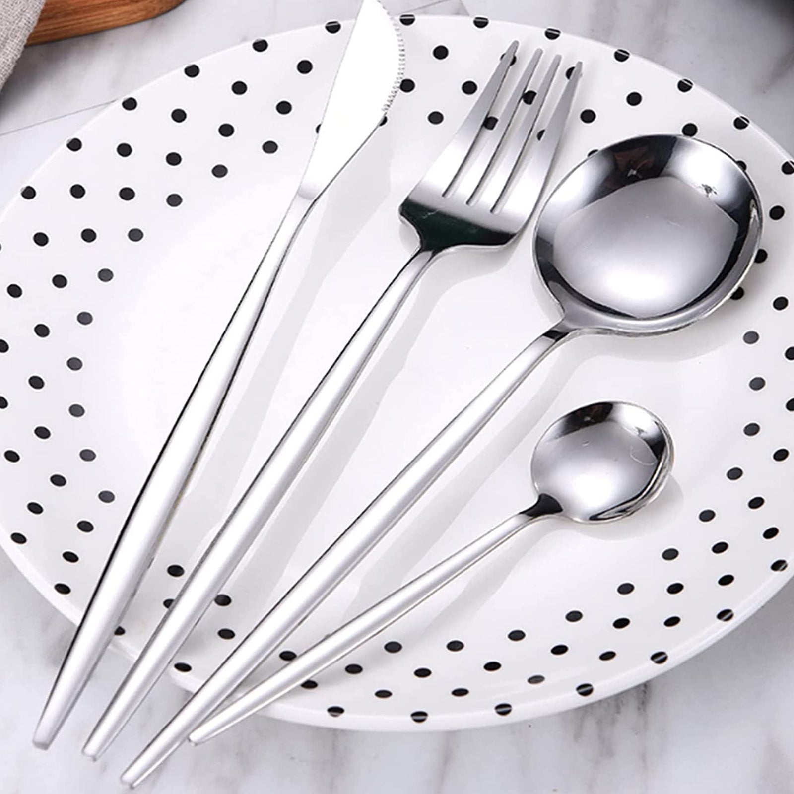 Sulfar Cutlery Set, 24-Piece Stainless Steel Flatware Set with Stand, Tableware Silverware Set with Spoon/Knife/Fork Set, Service for 6, Dishwasher Safe and Easy Clean (silver)