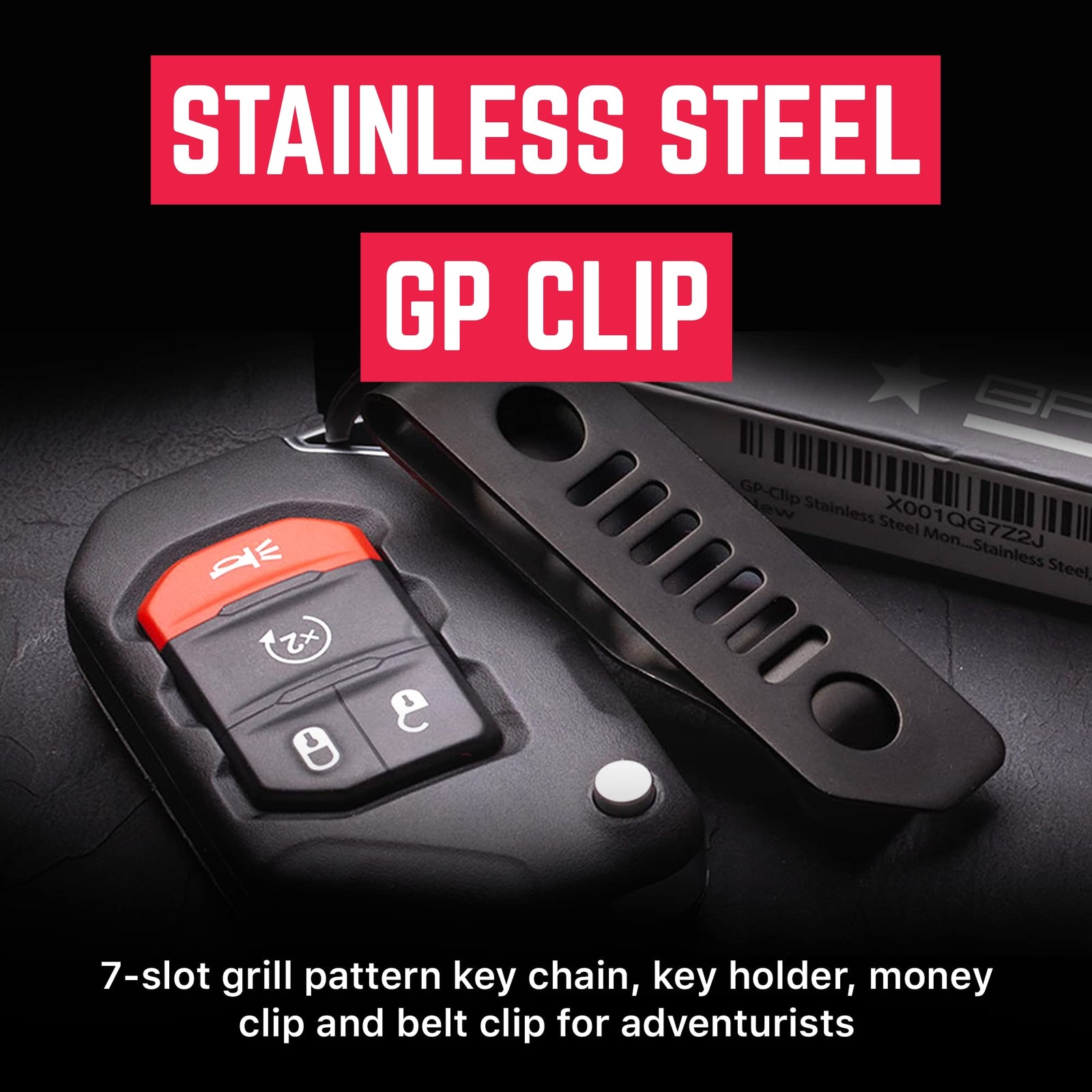 GPCA GP-Clip Stainless Steel Money Clip/Key Chain with Belt Clip (Stainless Steel, Jet Black)