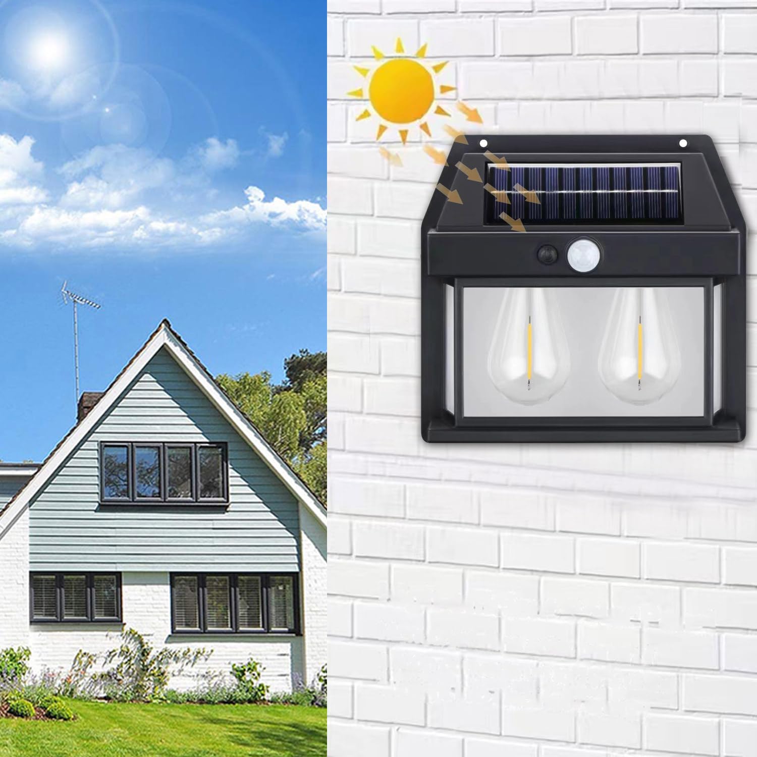 YZYOE Outdoor Lighting Solar Dual Core Warm Light Wall Lamp， Wireless Dusk to Dawn Motion Sensor LED Sconce Lights IP65 Waterproof.