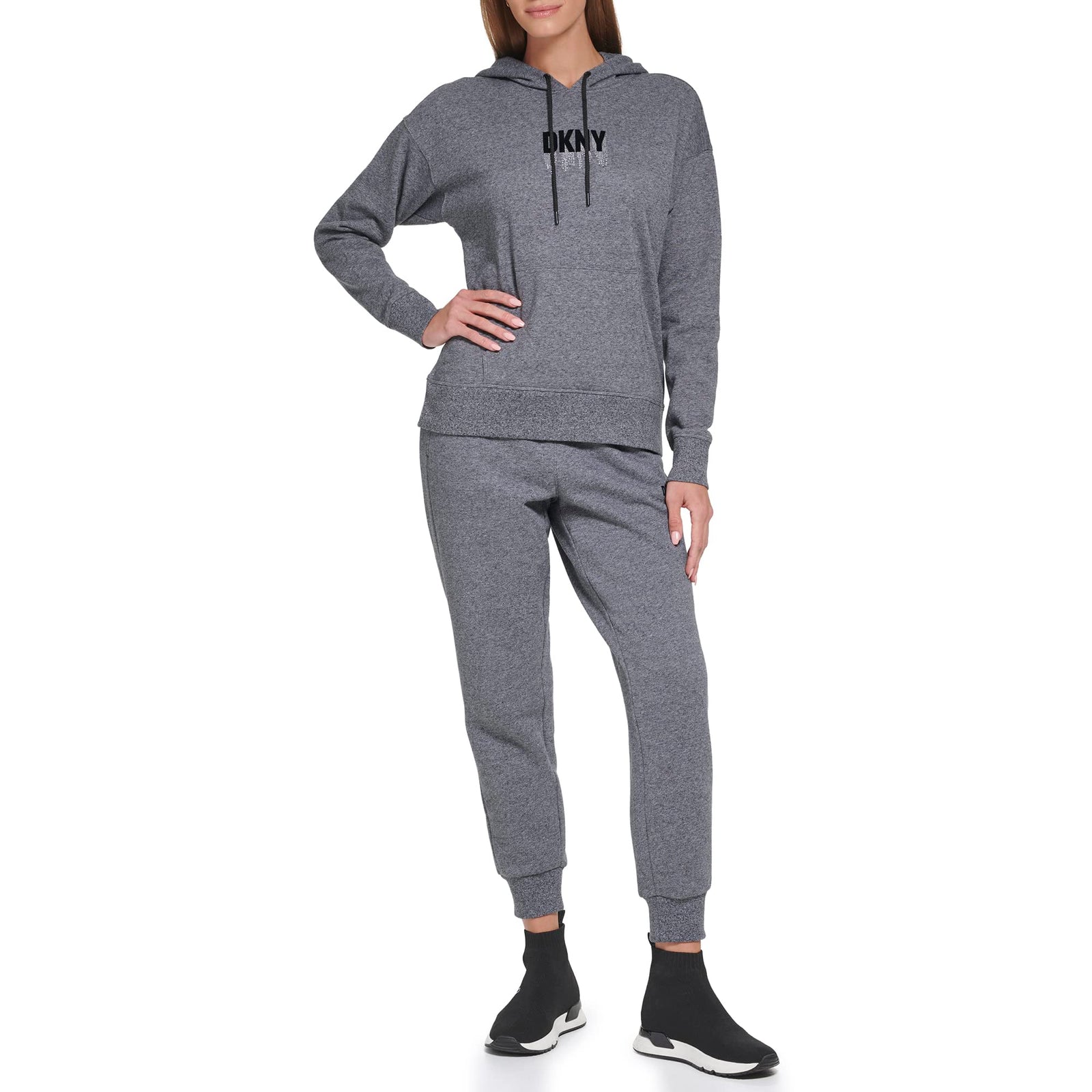 DKNY Women's Sport Metallic Stripe Logo Fleece Sweatpant