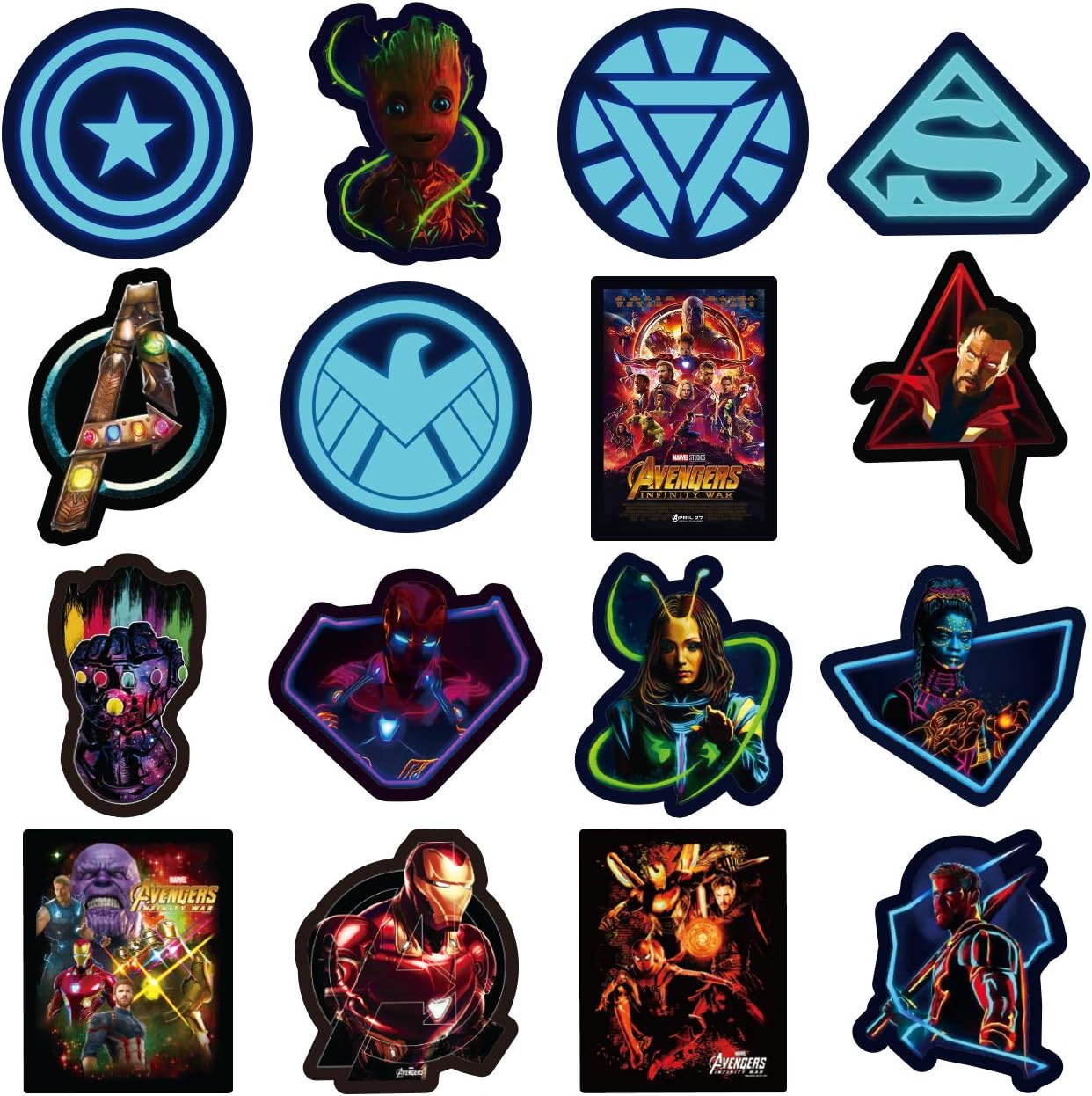 Superhero Stickers 100pcs Marve_l Luminous Stickers for Water Bottle Skateboard Guitar Motorcycle Luggage Waterproof Vinyl Graffiti Stickers