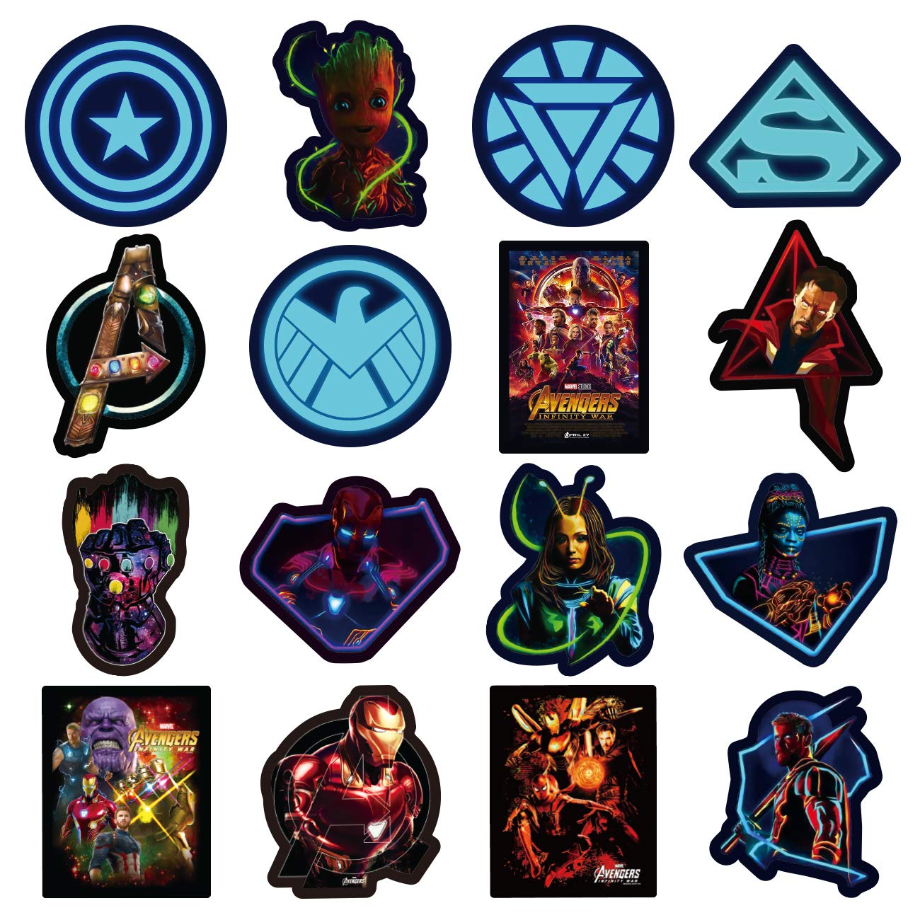 Superhero Stickers 100pcs Marve_l Luminous Stickers for Water Bottle Skateboard Guitar Motorcycle Luggage Waterproof Vinyl Graffiti Stickers