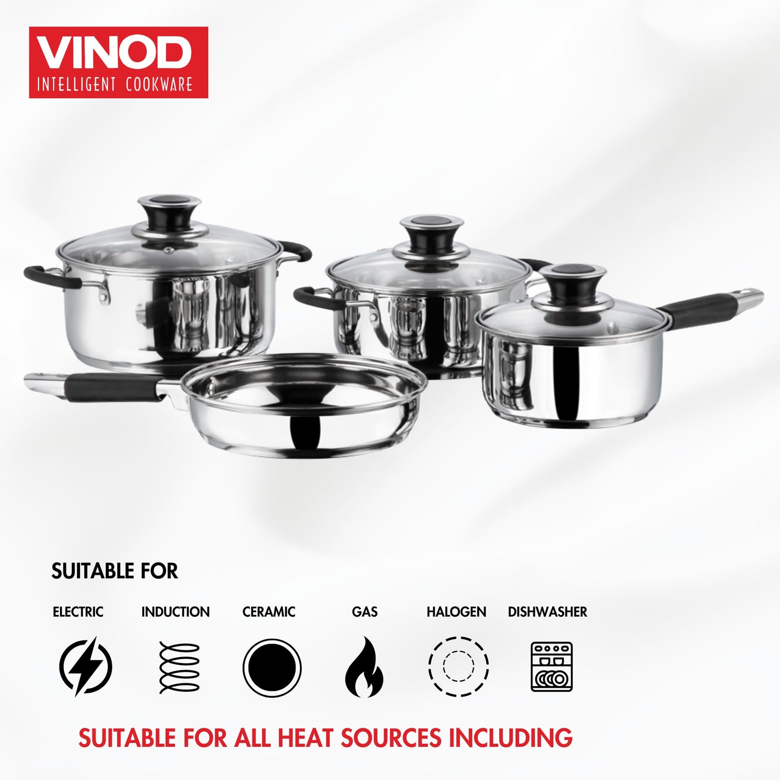 Vinod Stainless Steel Induction and Gas Stove Friendly Master Chef Cookware Set- 4Pieces, Saucepan (