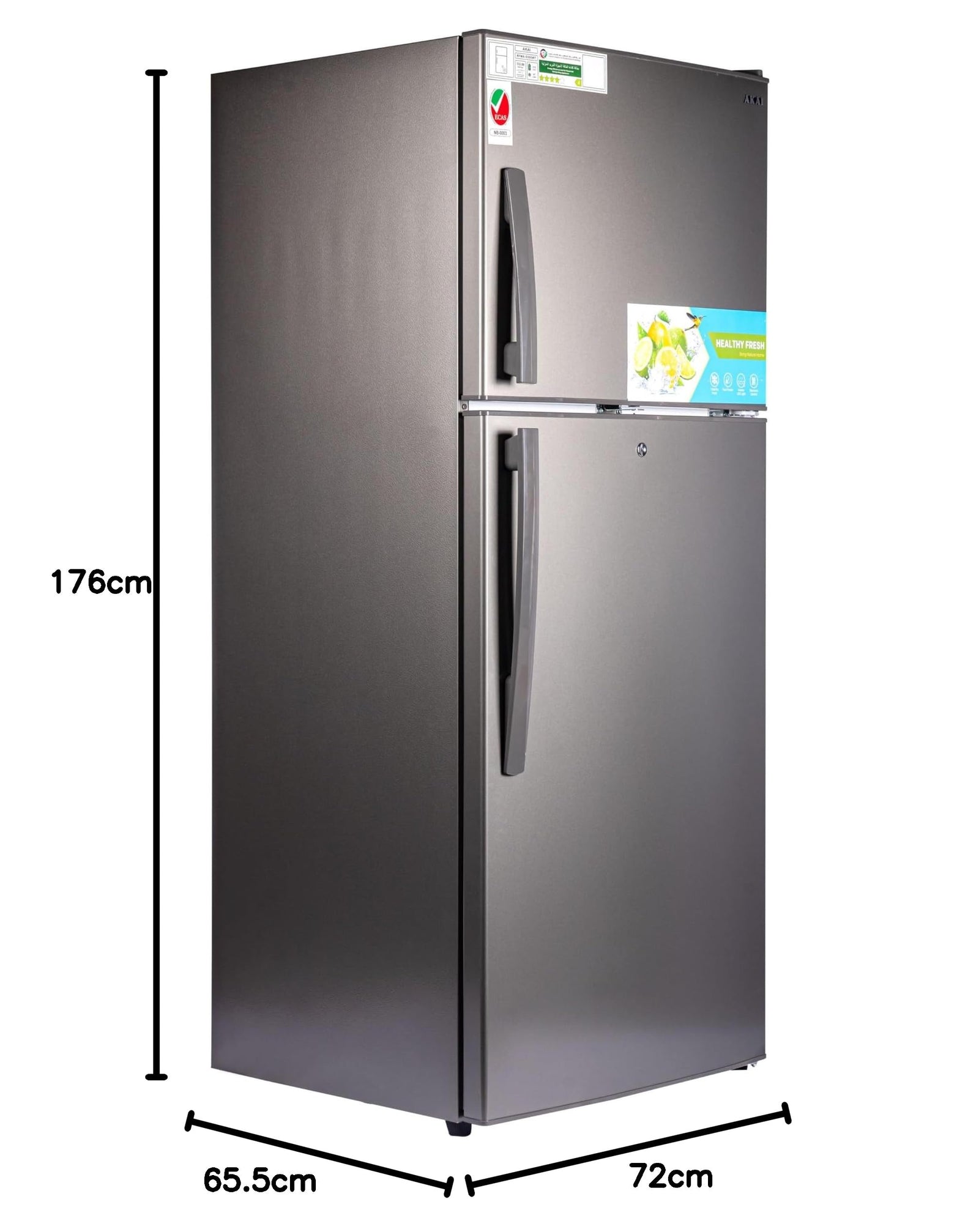 AKAI 500 Liters Double Door Refrigerator with NO FROST Fridge Freezer with Glass Shelves, LED Light Inside, Digital Control, Fast Freezing, 4 Star ESMA Rated, Titanium Finish, RFMA-S500WTA-NEW MODEL