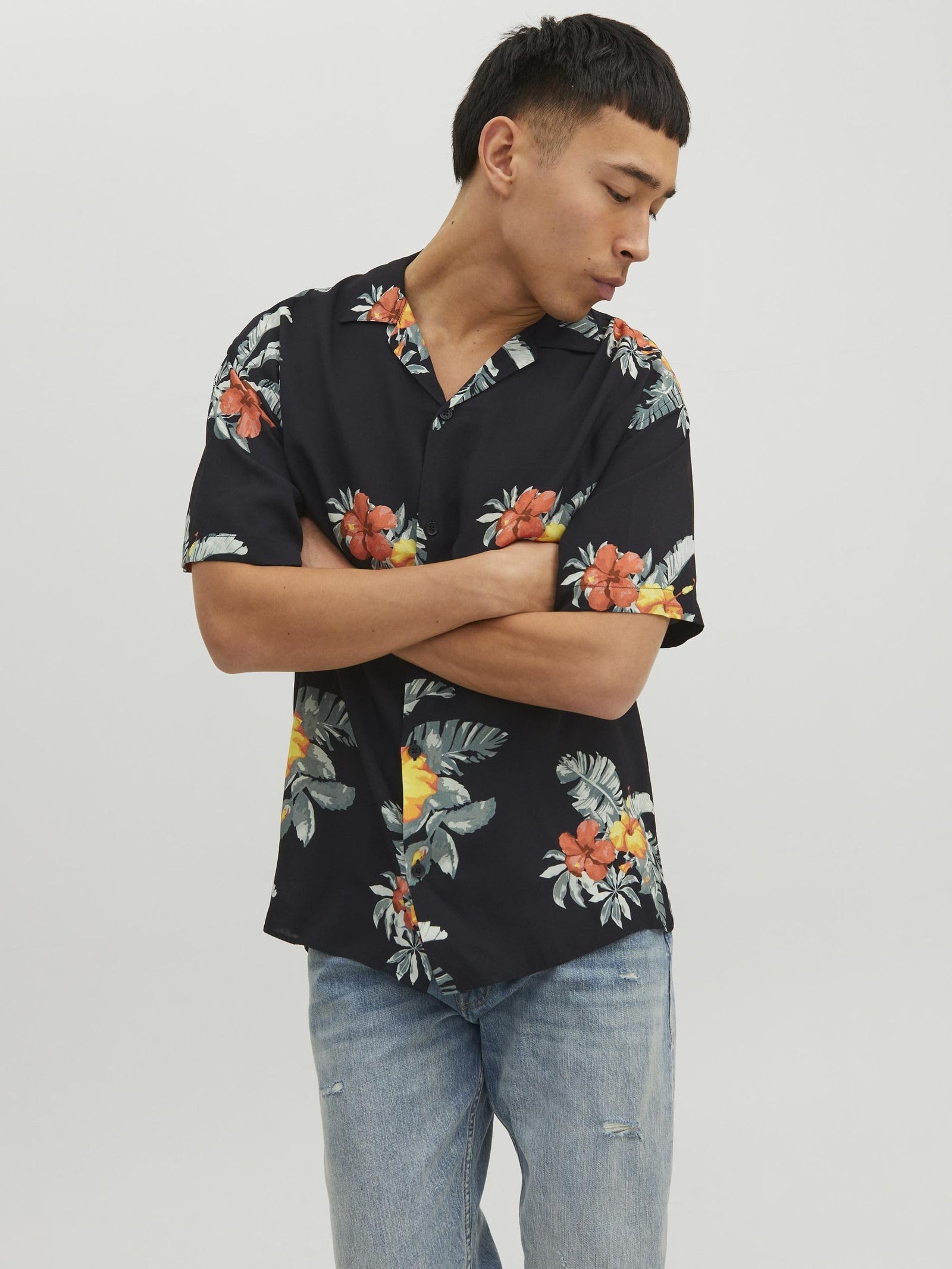 Jack & Jones Men's Luke Flores Resort Short-Sleeves Shirt