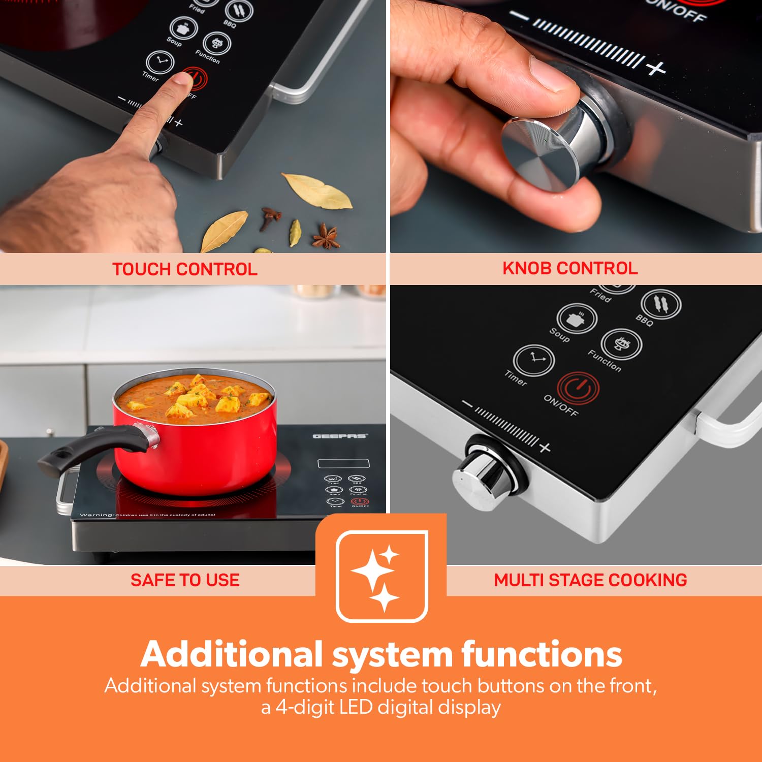 Dig Infrared Cooker 2000W Digital Infrared Cooker GIC6920|Elegant Design, Fireproof material, Stainless steel body| Overheat protection, high & low voltage protection