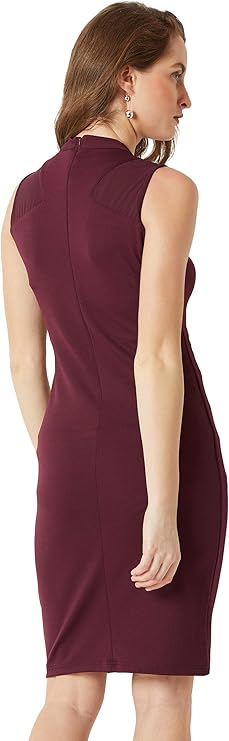 Miss Olive Women's Polyester Bodycon Knee-Length Dress (Moaw18D10-98-184_Wine Red