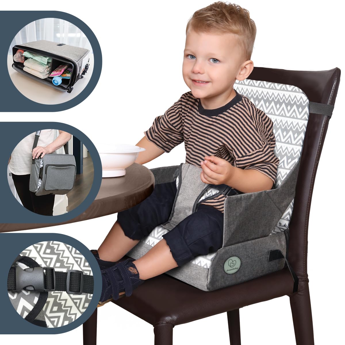 Dreambaby® Feeding & On-the-Go Kids Booster Seat with Handy Storage Compartments, Converts into Carry Bag