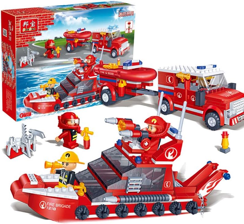 Banbao building blocks fire car and ship set, multi color