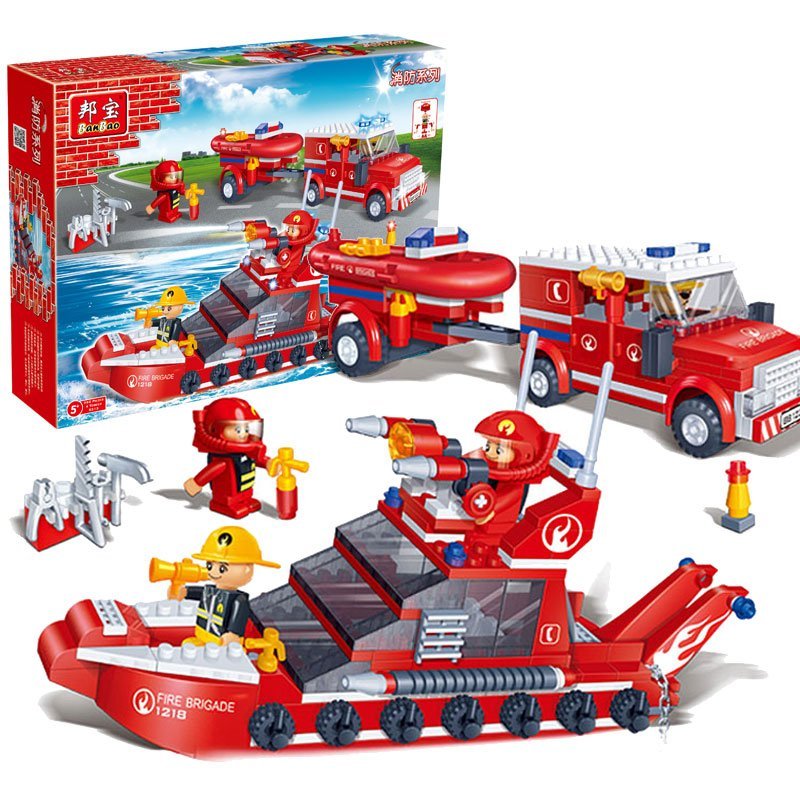 Banbao building blocks fire car and ship set, multi color