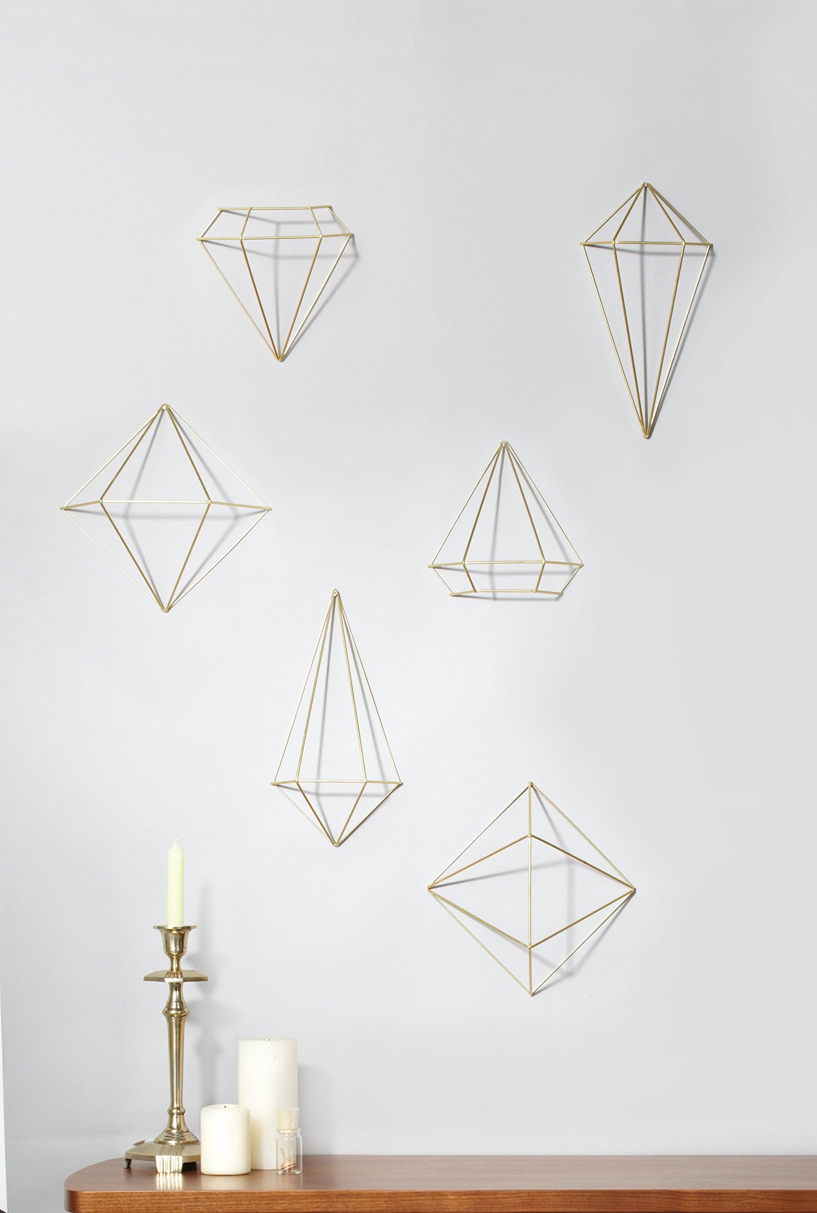 Umbra Prisma Geometric Sculptures, Decorate Your Wall with Modern Metallic Wire Shapes, Table top, Ceiling Décor, Set of 6, Copper for Kitchen