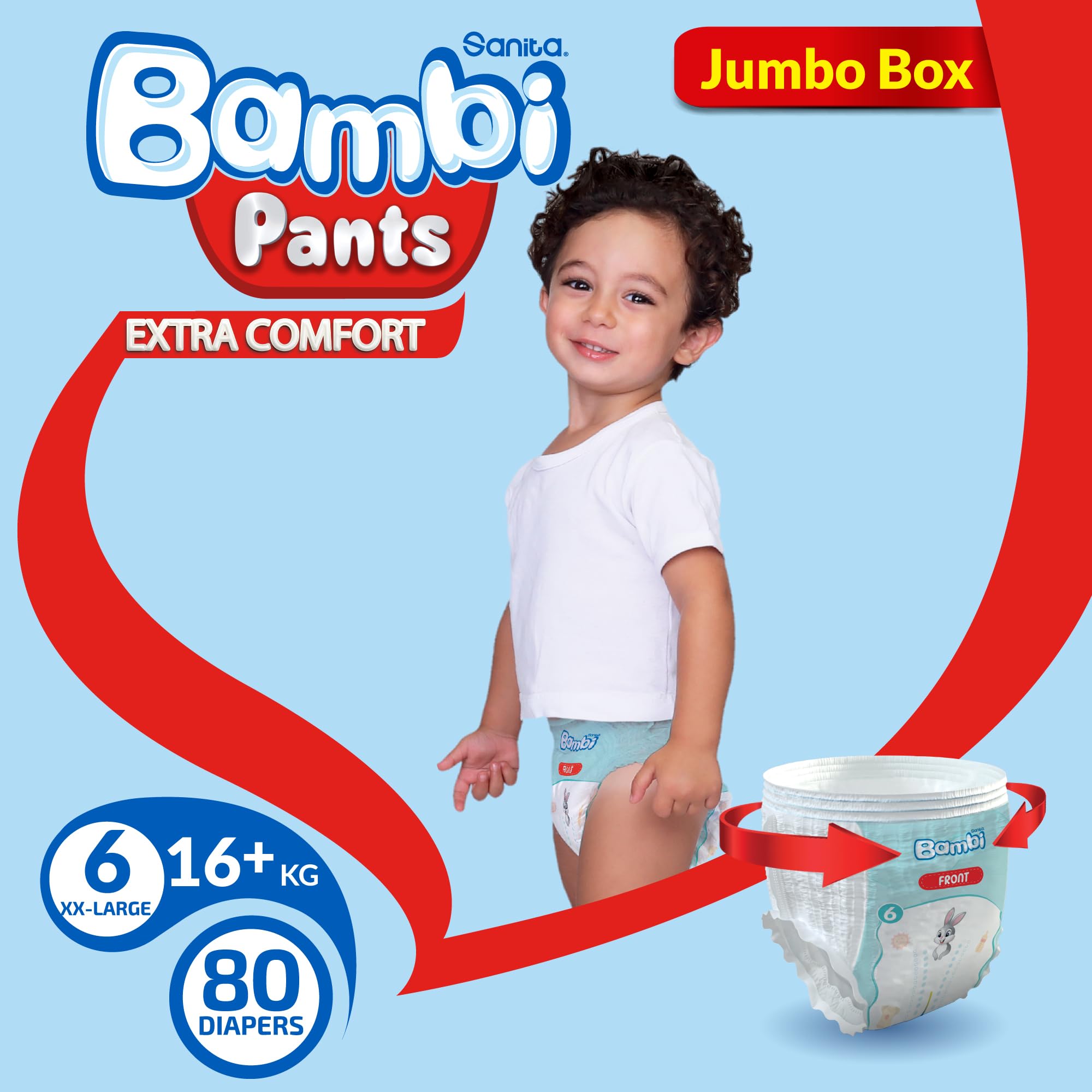 Sanita Bambi Pants, Size 6, XXL, Jumbo Box, 80 Diapers