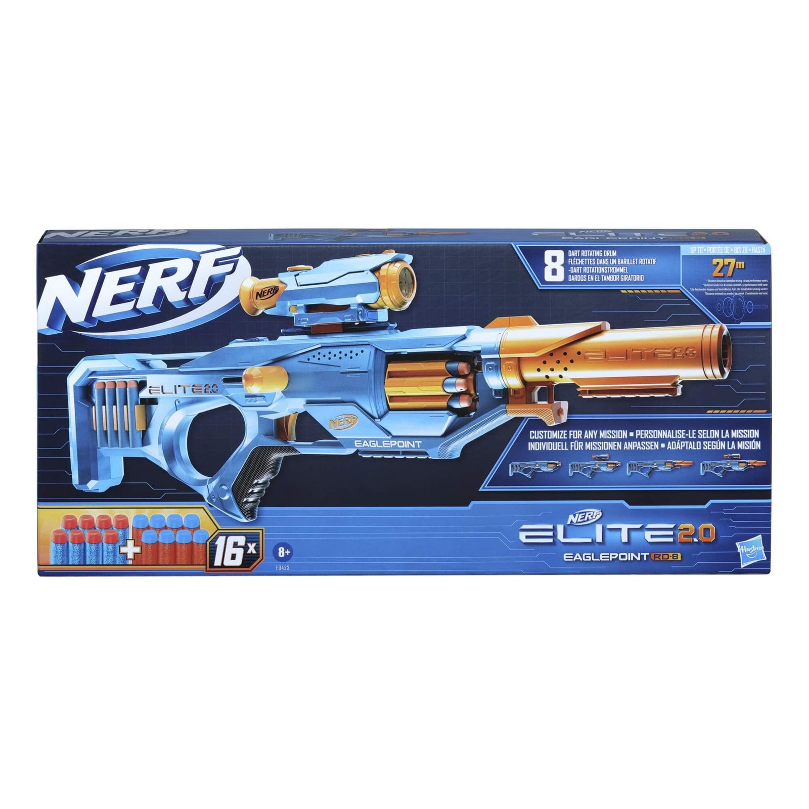 Nerf Elite 2.0 Eaglepoint RD-8 Toy Blaster, With Detachable Scope and Barrel, 16 Nerf Darts, Toy for Kids,Teens and Adults, Outdoor kids toy for boys, birthday gift toy for kids Ages 8+