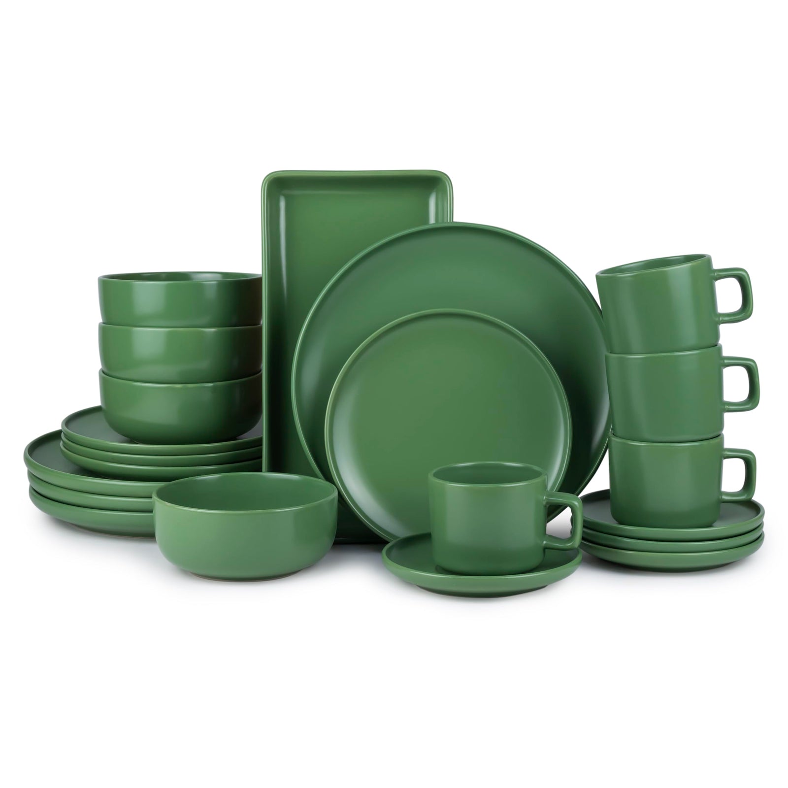 Bone China 19-Pieces Stoneware Dinnerware Set, Dinner Set, Kitchen Dinnerware Ceramic Crockery Set, Dinner Service Set for 4, 26cm Dinner Plate, 20m Plate, Cereal Bowl, cup & saucer, Platter LANA