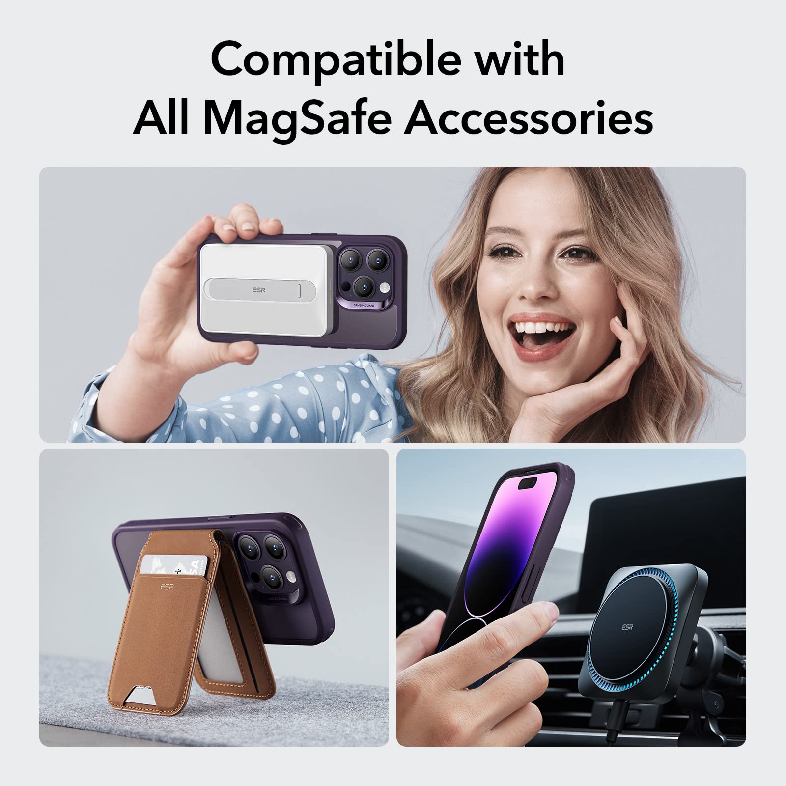 ESR for iPhone 14 Pro Case, MagSafe Phone Case Supports Magnetic Wireless Charging, Shockproof Military-Grade Protection, Scratch-Resistant Back, Classic Hybrid Cover for iPhone 14 Pro, Clear Purple