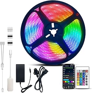 SKY-TOUCH LED Strips Lights 5M with Remote, Led Lights Strip Music Sync, Flexible RGB Color Changing Led Lights Kit for Bedroom, DIY Color Options LED Strip for Home Decoration, Bar, Kitchen, Party