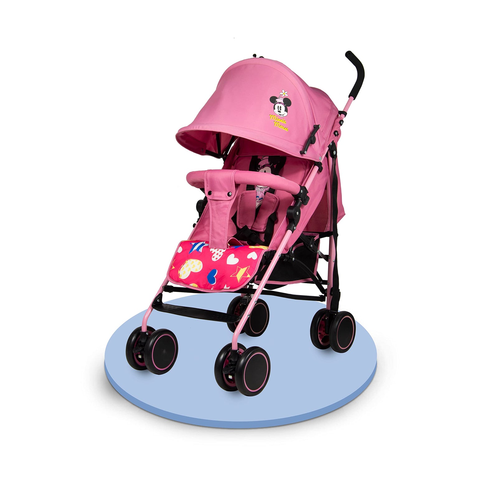 Disney Minnie Mouse Lightweight Adventure Stroller + Storage Cabin | 0-36 months, Compact Design, Shoulder Strap, Adjustable Reclining Seat and More.