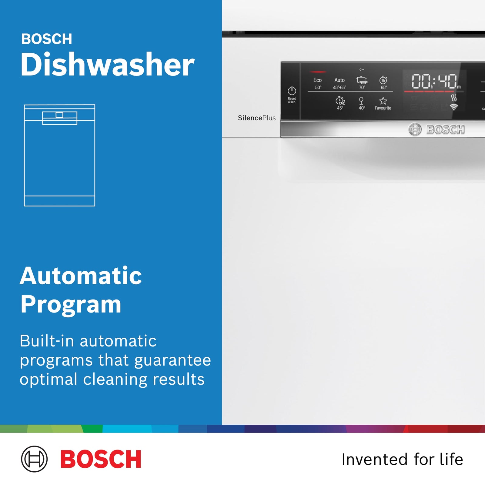 Bosch Series 6 Free-standing Dishwasher 60 cm, 7 Programmes and 13 Place Settings, Remote Start, Intensive Zone, half load, HygienePlus, Machine Care,White SMS6HMW27M