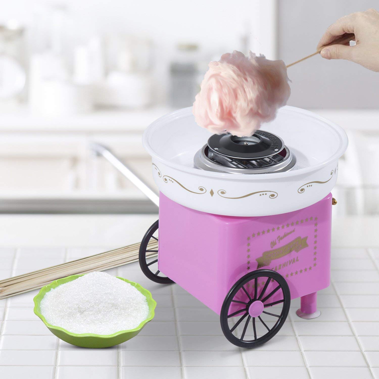 zaizai Mini Cotton Candy Machine,electric Cotton Candy, Maker Candy Floss Machine Cart Kitchen Diy,sugar Yarn Machine To Make Cotton Candy for Children