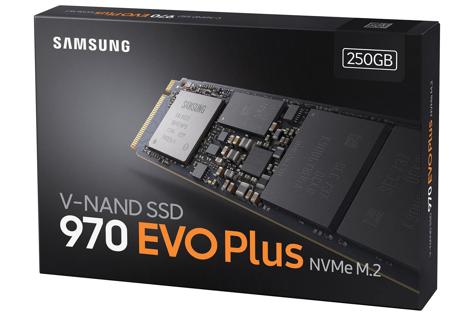 Samsung 970 Evo Plus 250 GB SSD interface M.2 NVME Write speed 2300 MBs Read speed 3500 MBs