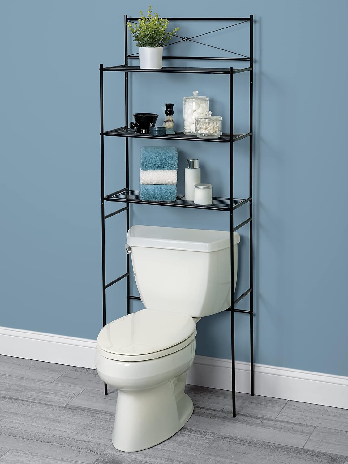 Zenna Home Cross-Style Over-The-Toilet Bathroom Spacesaver, Black