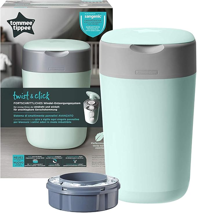 Tommee Tippee Twist & Click Nappy Disposal Bin, Mint Green, Piece of 1