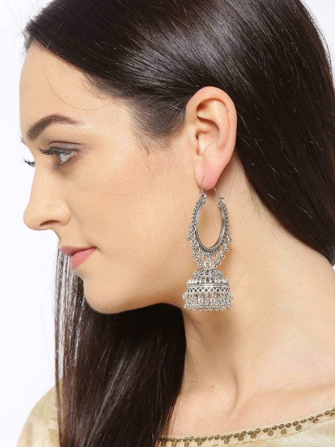 YouBella Earrings for Women Jewellery Earrings Afghani Kashmiri Jhumka earrings for Girls and Women (Silver)(YBEAR_32197)