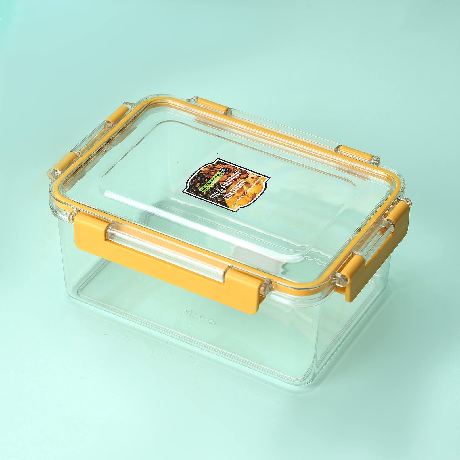Royalford 3000 ml rectangular airtight container with a lid-rf11253 plastic container with a silicone sealing ring fitted lid transparent, leak-proof and durable design yellow