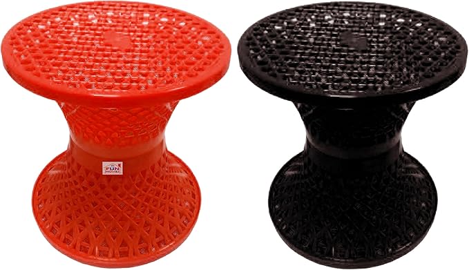 Fun Homes Mesh Design Both Sided Plastic Sitting Stool For Indoor & Outdoor in Damroo Style- Pack of 2 (Orange & Brown)