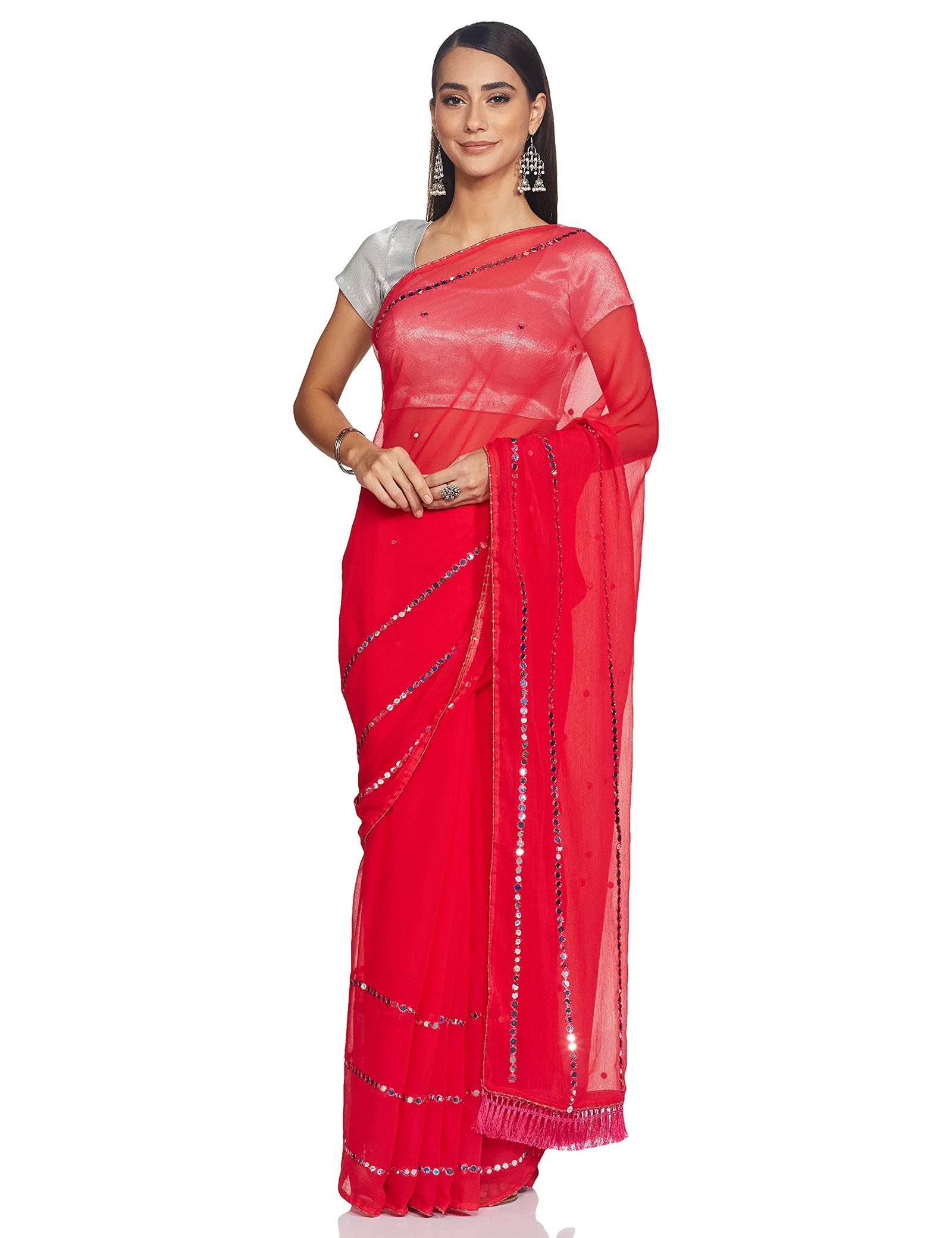 Diverse Women Embellished Mirror Work Saree With Blouse