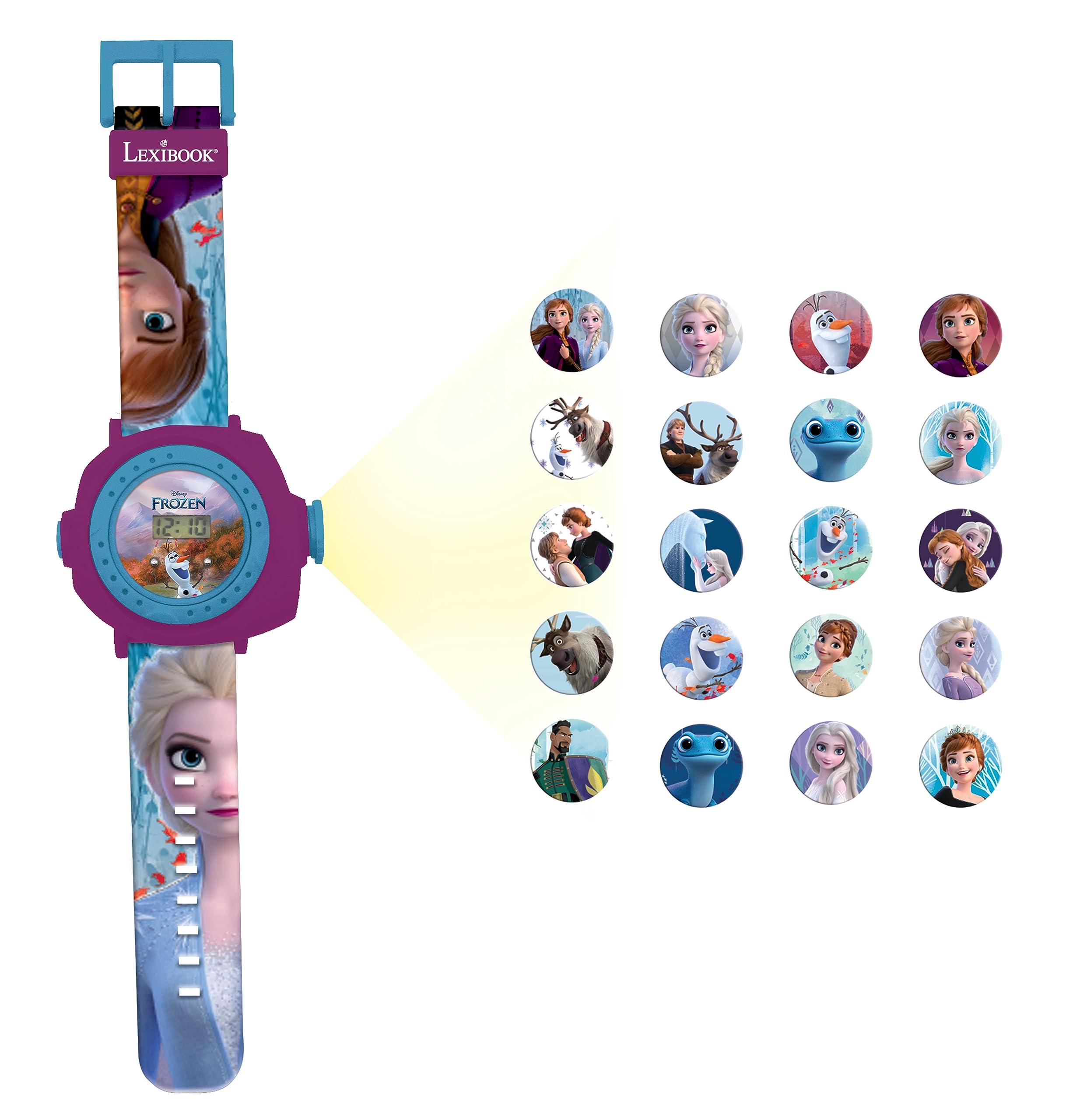 Lexibook Frozen 2 Adjustable projection watch digital screen â€“ 20 images of Elsa, Anna and Olaf - for Children/Girls - Blue and Purple â€“â€“ DMW050FZ_50